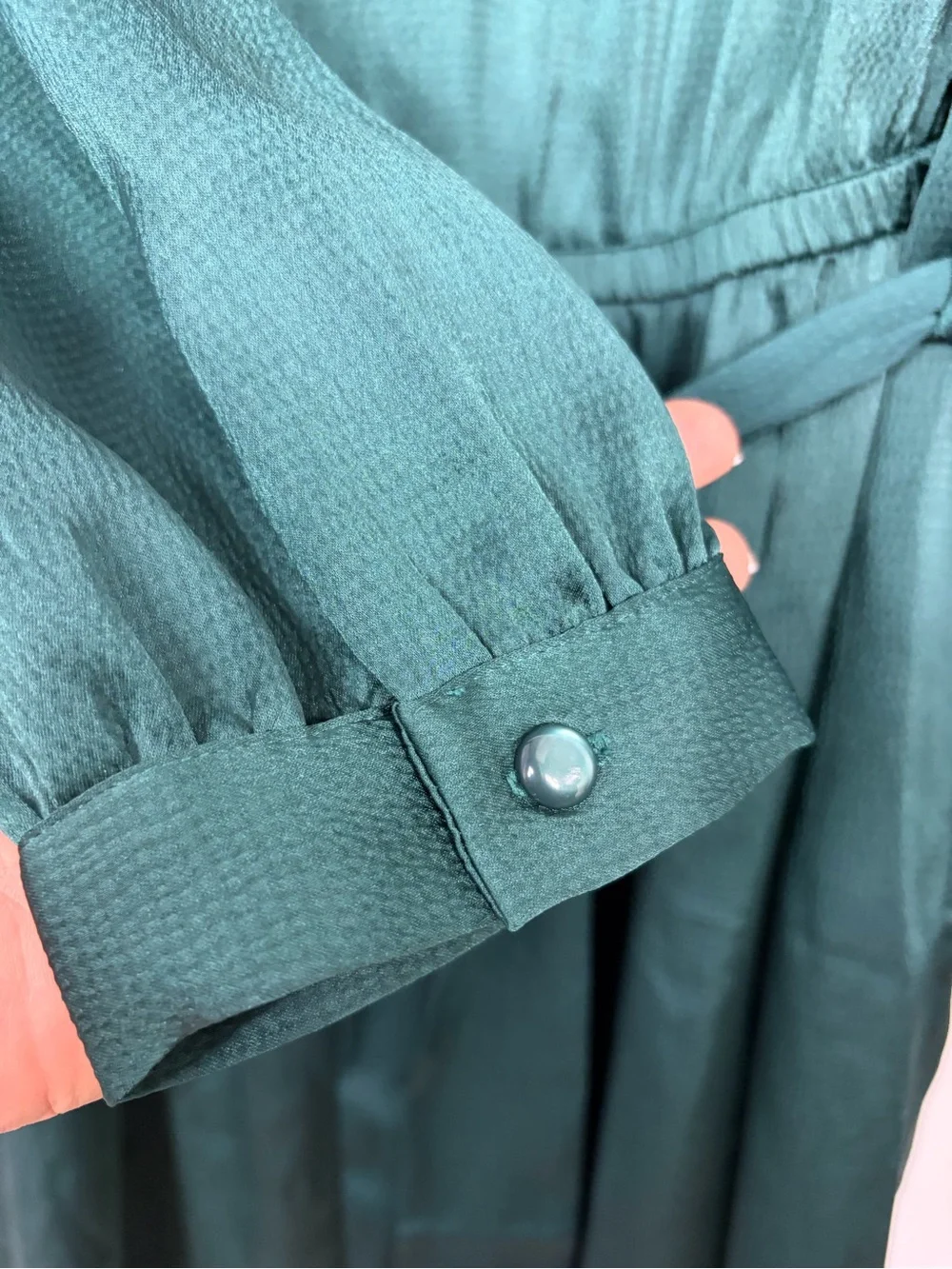 Lane Bryant V-Neck Long Sleeve Midi Dress with Tie Waist - Emerald Green sz 18
